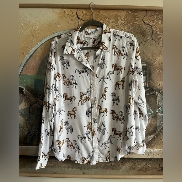 Jane + Delancey Horse-Print Button-down Blouse - Picture 1 of 10